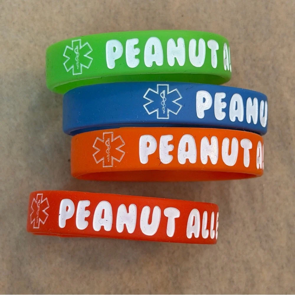 Kids Peanut Allergy Silicone Wristbands Boy Girl Medical Alert Bright Waterproof